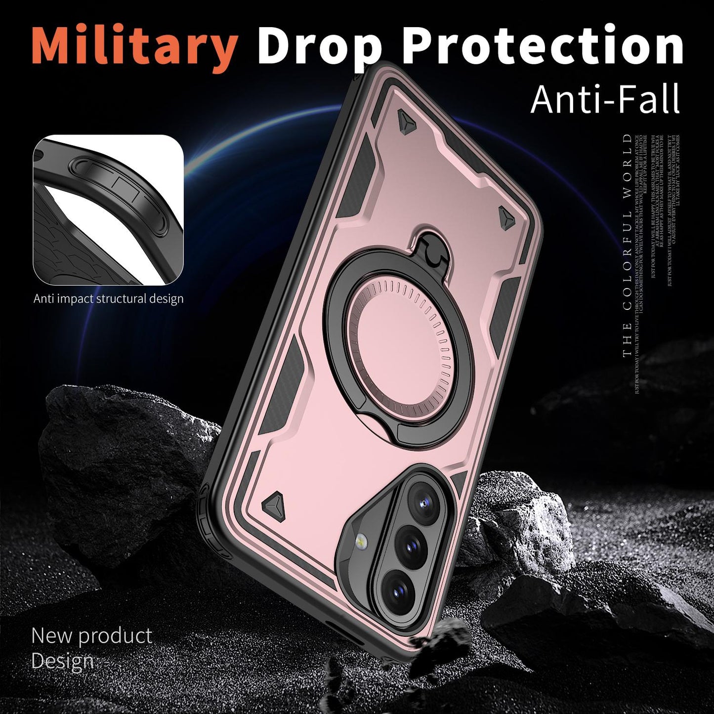 For Galaxy A27 5G Kalebol PC Hybrid TPU Armor MagSafe Ring Holder Phone Case(Rose Gold)