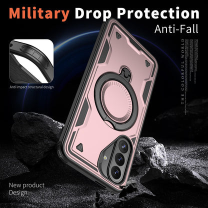 For Galaxy A27 5G Kalebol PC Hybrid TPU Armor MagSafe Ring Holder Phone Case(Rose Gold)