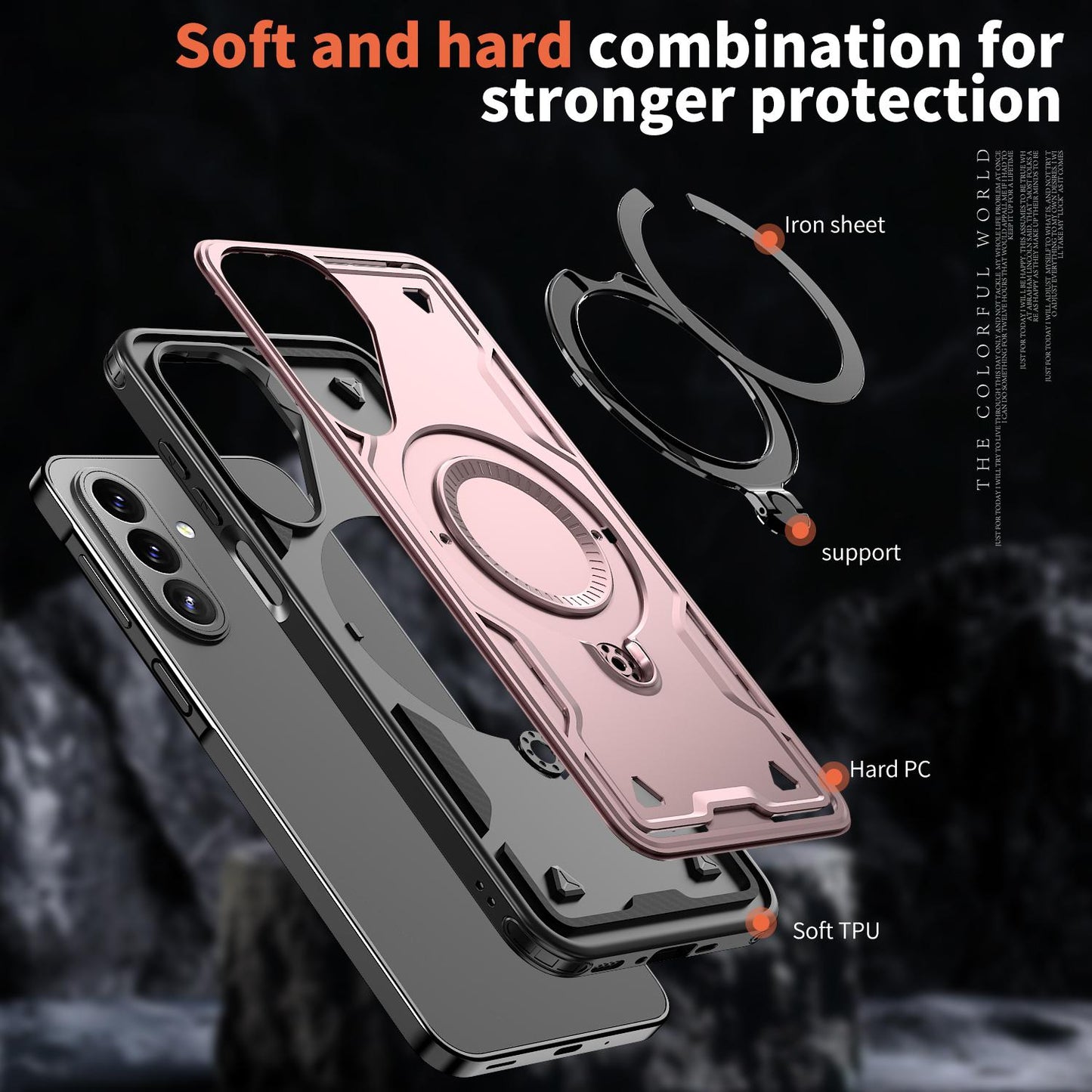 For Galaxy A27 5G Kalebol PC Hybrid TPU Armor MagSafe Ring Holder Phone Case(Rose Gold)