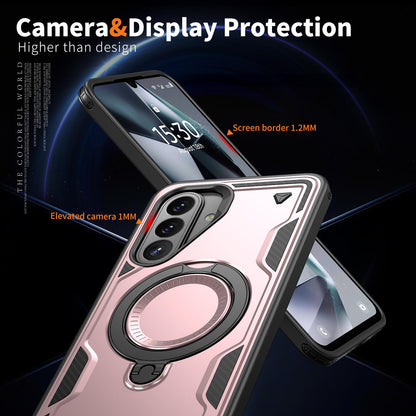 For Galaxy A27 5G Kalebol PC Hybrid TPU Armor MagSafe Ring Holder Phone Case(Rose Gold)