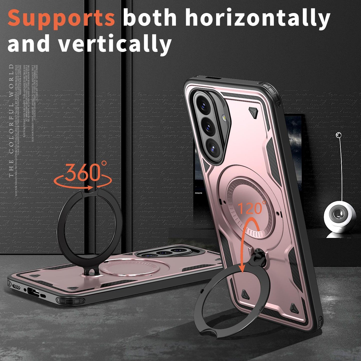 For Galaxy A27 5G Kalebol PC Hybrid TPU Armor MagSafe Ring Holder Phone Case(Rose Gold)