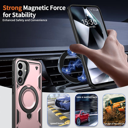 For Galaxy A27 5G Kalebol PC Hybrid TPU Armor MagSafe Ring Holder Phone Case(Rose Gold)