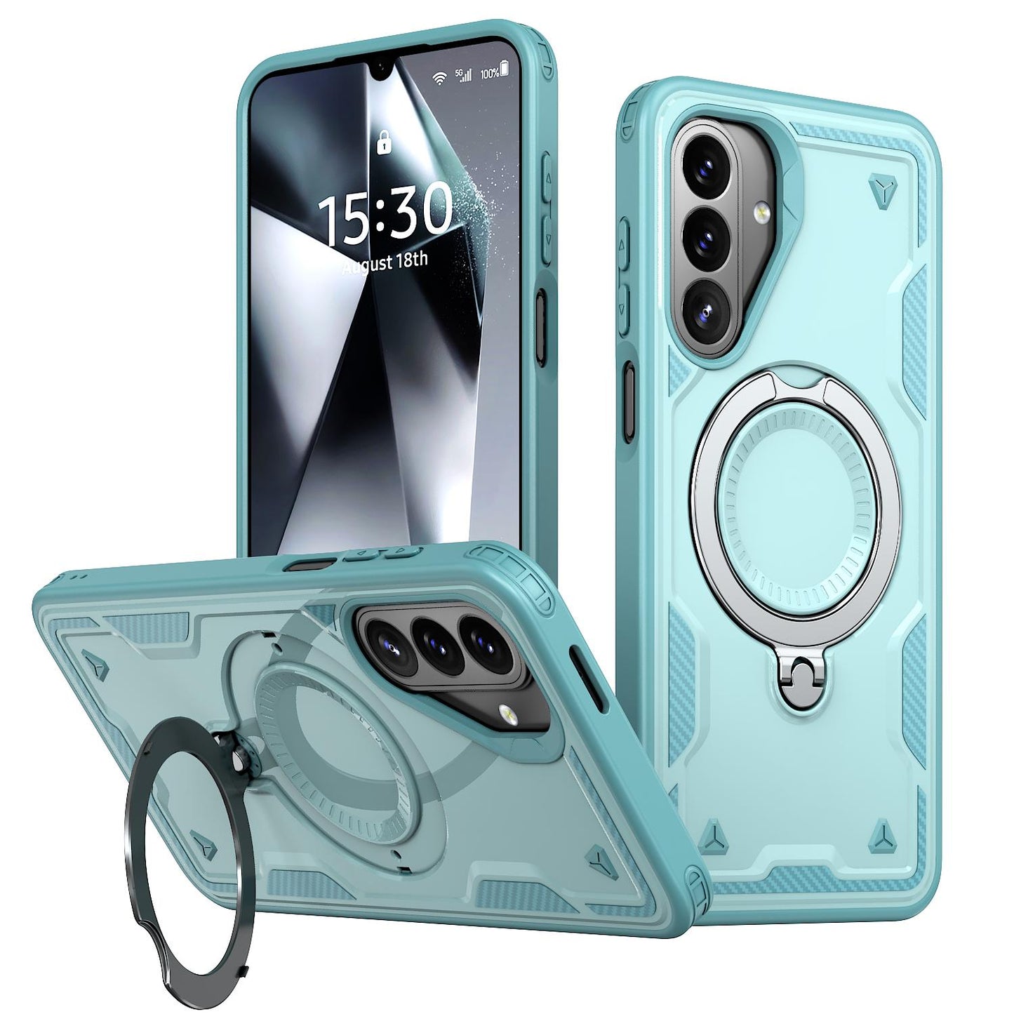 For Galaxy A27 5G Kalebol PC Hybrid TPU Armor MagSafe Ring Holder Phone Case(Light Blue)