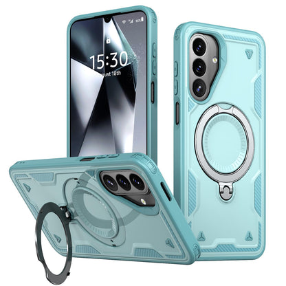 For Galaxy A27 5G Kalebol PC Hybrid TPU Armor MagSafe Ring Holder Phone Case(Light Blue)