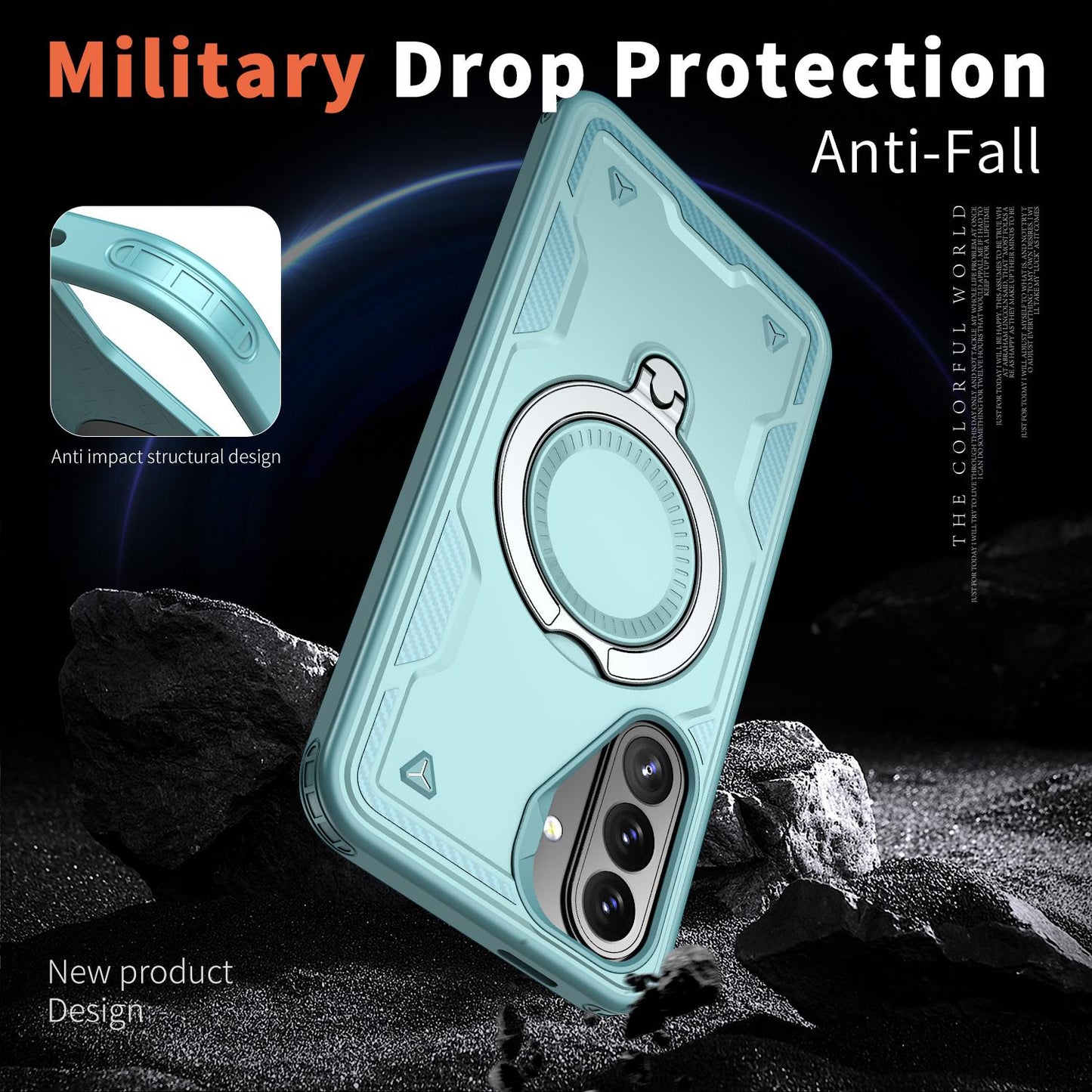 For Galaxy A27 5G Kalebol PC Hybrid TPU Armor MagSafe Ring Holder Phone Case(Light Blue)