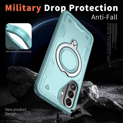 For Galaxy A27 5G Kalebol PC Hybrid TPU Armor MagSafe Ring Holder Phone Case(Light Blue)