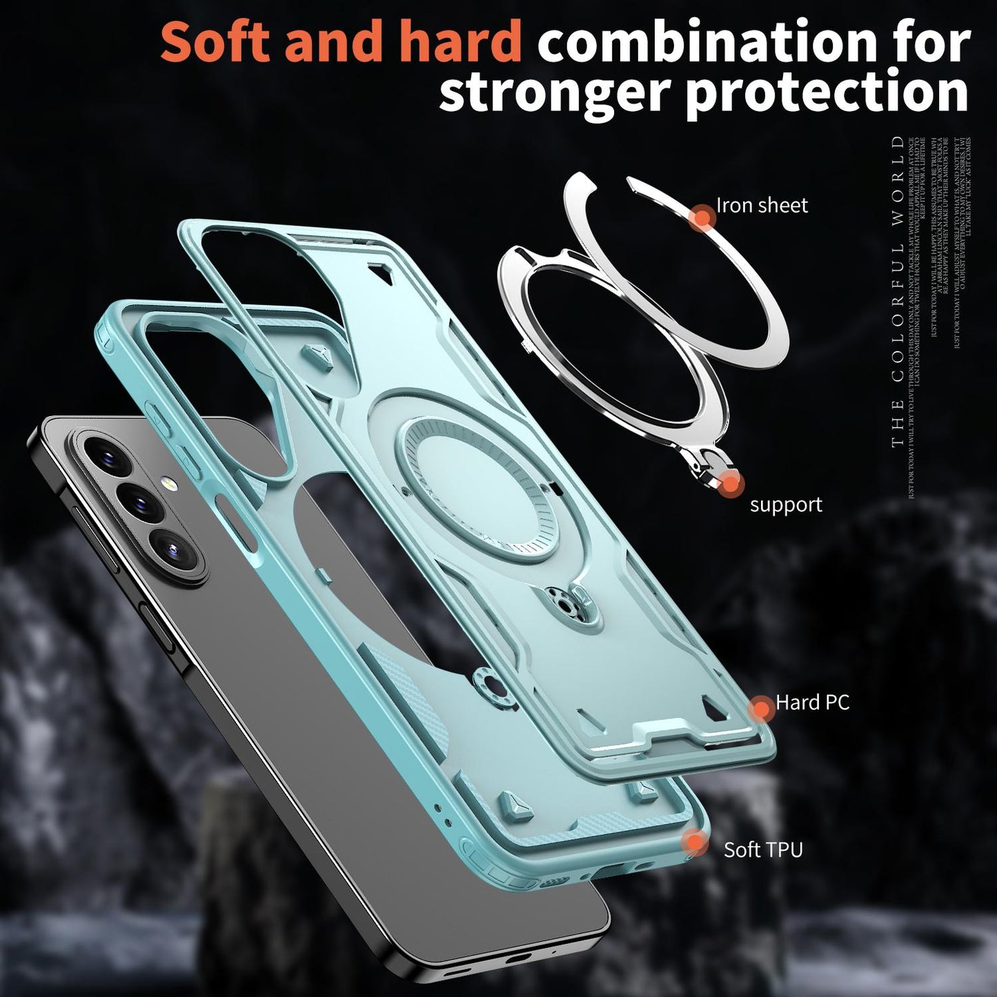 For Galaxy A27 5G Kalebol PC Hybrid TPU Armor MagSafe Ring Holder Phone Case(Light Blue)