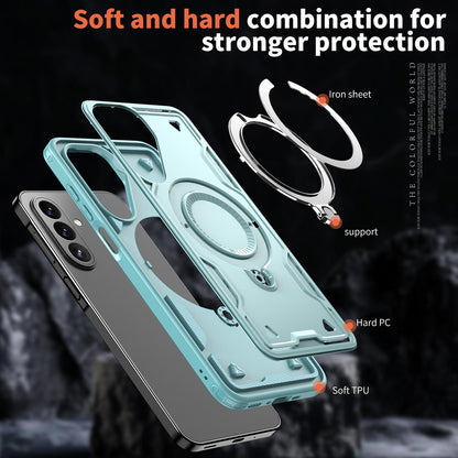 For Galaxy A27 5G Kalebol PC Hybrid TPU Armor MagSafe Ring Holder Phone Case(Light Blue)