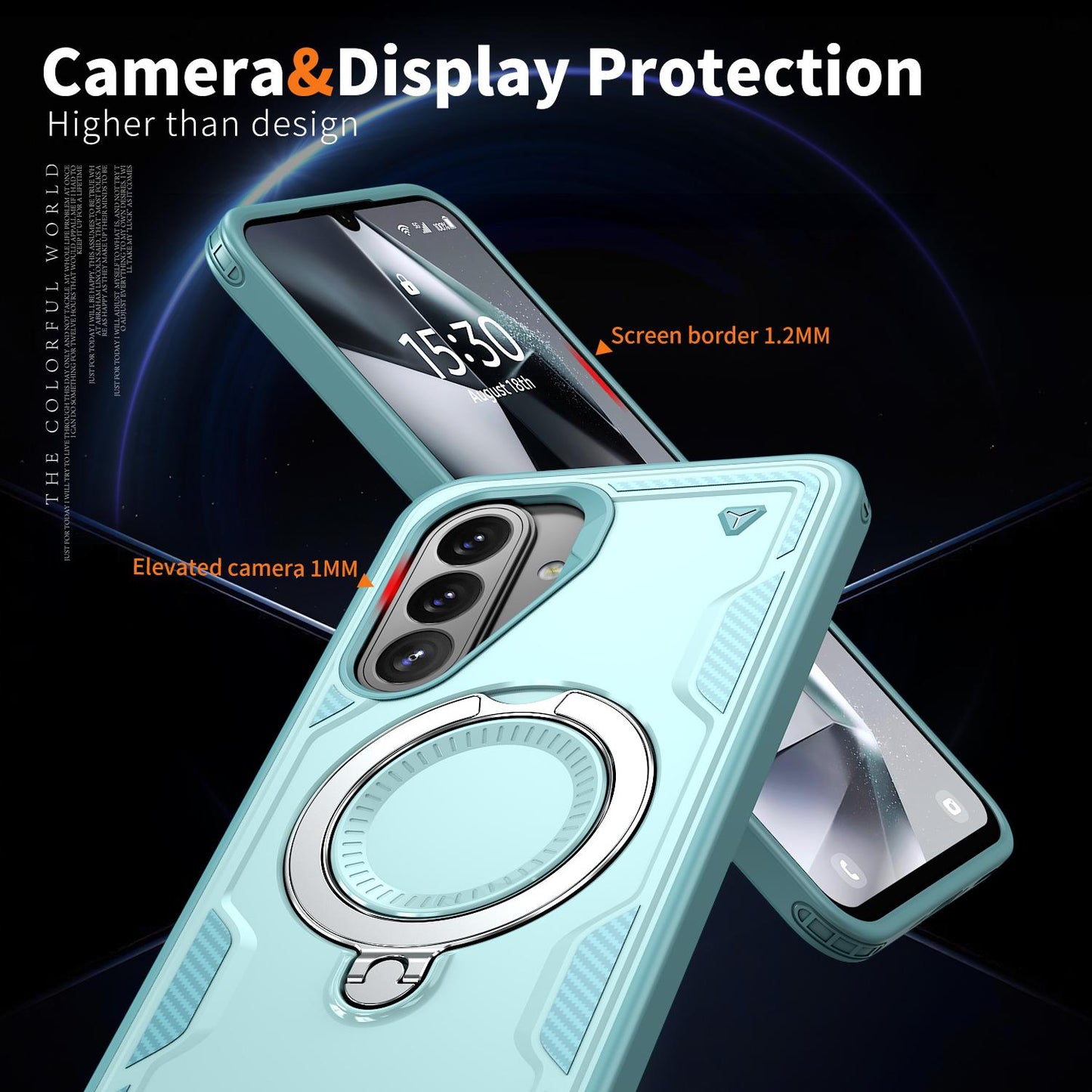 For Galaxy A27 5G Kalebol PC Hybrid TPU Armor MagSafe Ring Holder Phone Case(Light Blue)