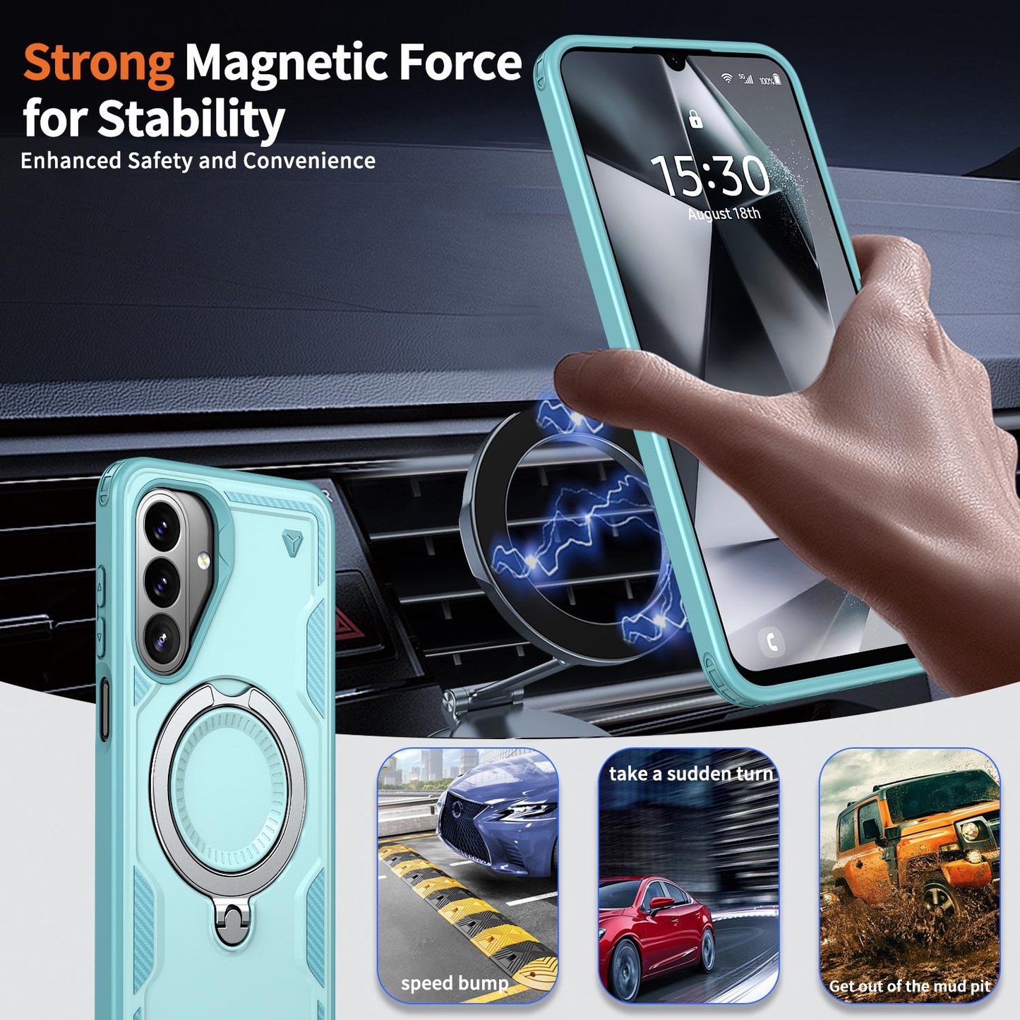 For Galaxy A27 5G Kalebol PC Hybrid TPU Armor MagSafe Ring Holder Phone Case(Light Blue)