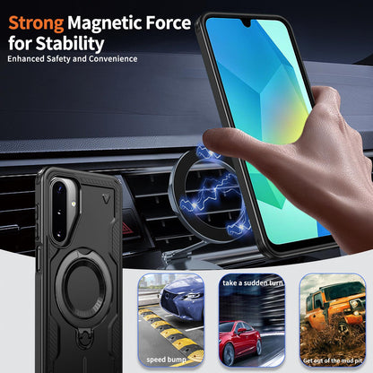 For Galaxy A17 4G / 5G Kalebol PC Hybrid TPU Armor MagSafe Ring Holder Phone Case(Black)