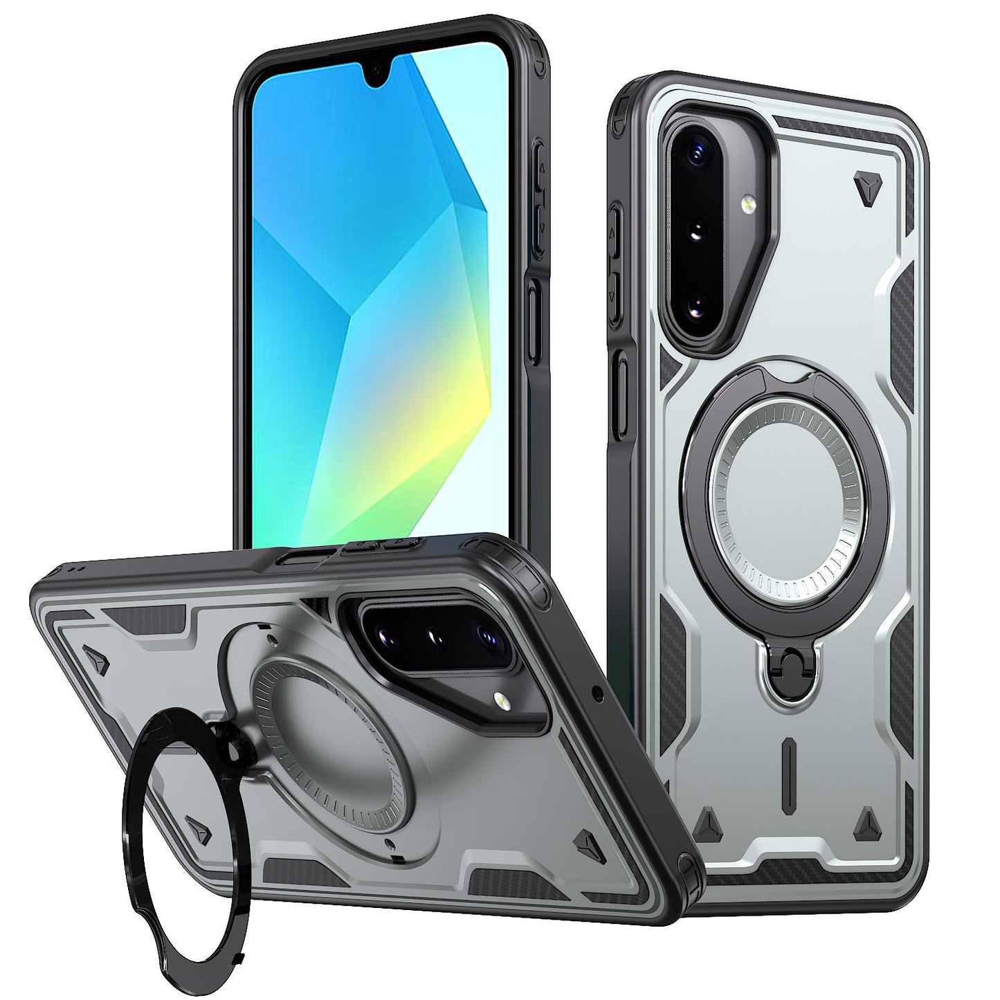 For Galaxy A17 4G / 5G Kalebol PC Hybrid TPU Armor MagSafe Ring Holder Phone Case(Gray)