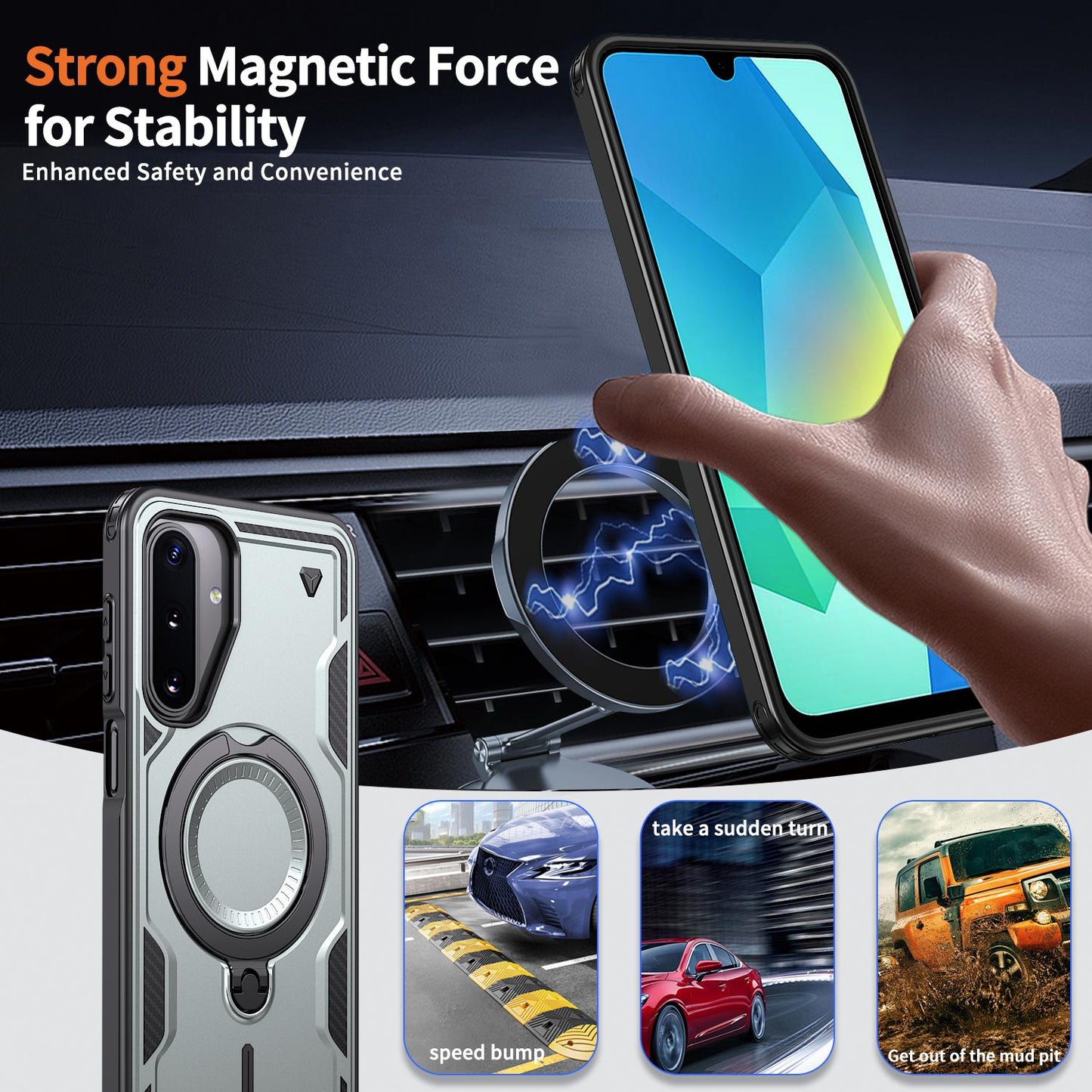 For Galaxy A17 4G / 5G Kalebol PC Hybrid TPU Armor MagSafe Ring Holder Phone Case(Gray)