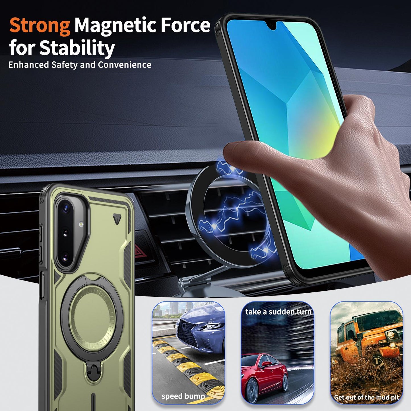 For Galaxy A17 4G / 5G Kalebol PC Hybrid TPU Armor MagSafe Ring Holder Phone Case(Green)