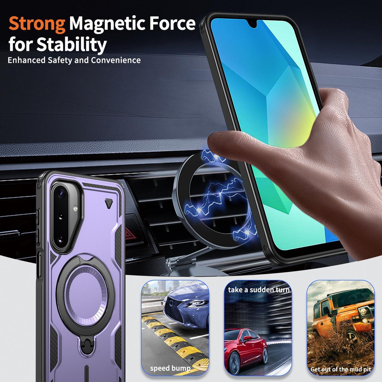 For Galaxy A17 4G / 5G Kalebol PC Hybrid TPU Armor MagSafe Ring Holder Phone Case(Purple)