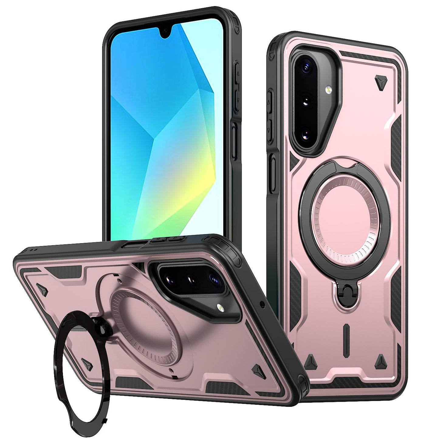For Galaxy A17 4G / 5G Kalebol PC Hybrid TPU Armor MagSafe Ring Holder Phone Case(Rose Gold)