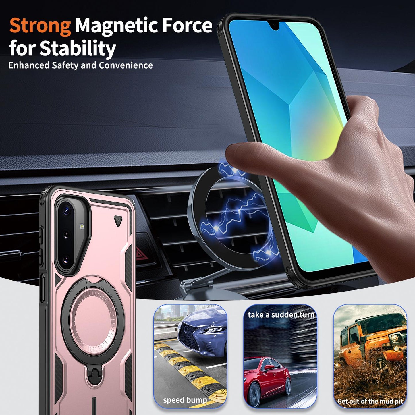 For Galaxy A17 4G / 5G Kalebol PC Hybrid TPU Armor MagSafe Ring Holder Phone Case(Rose Gold)