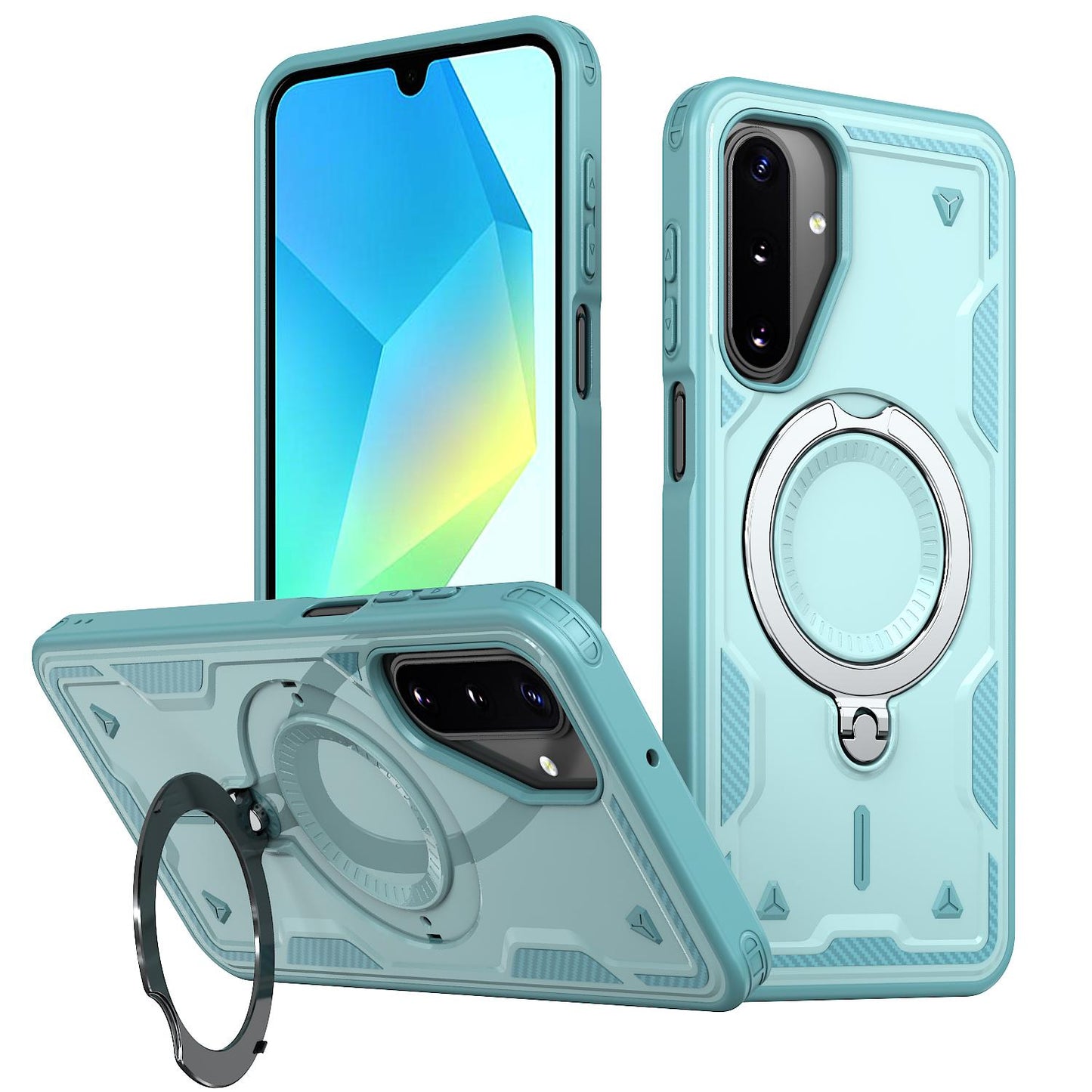 For Galaxy A17 4G / 5G Kalebol PC Hybrid TPU Armor MagSafe Ring Holder Phone Case(Light Blue)
