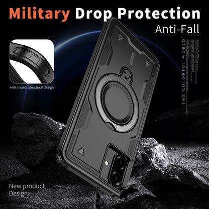 For Galaxy A07 4G / 5G Kalebol PC Hybrid TPU Armor MagSafe Ring Holder Phone Case(Black)