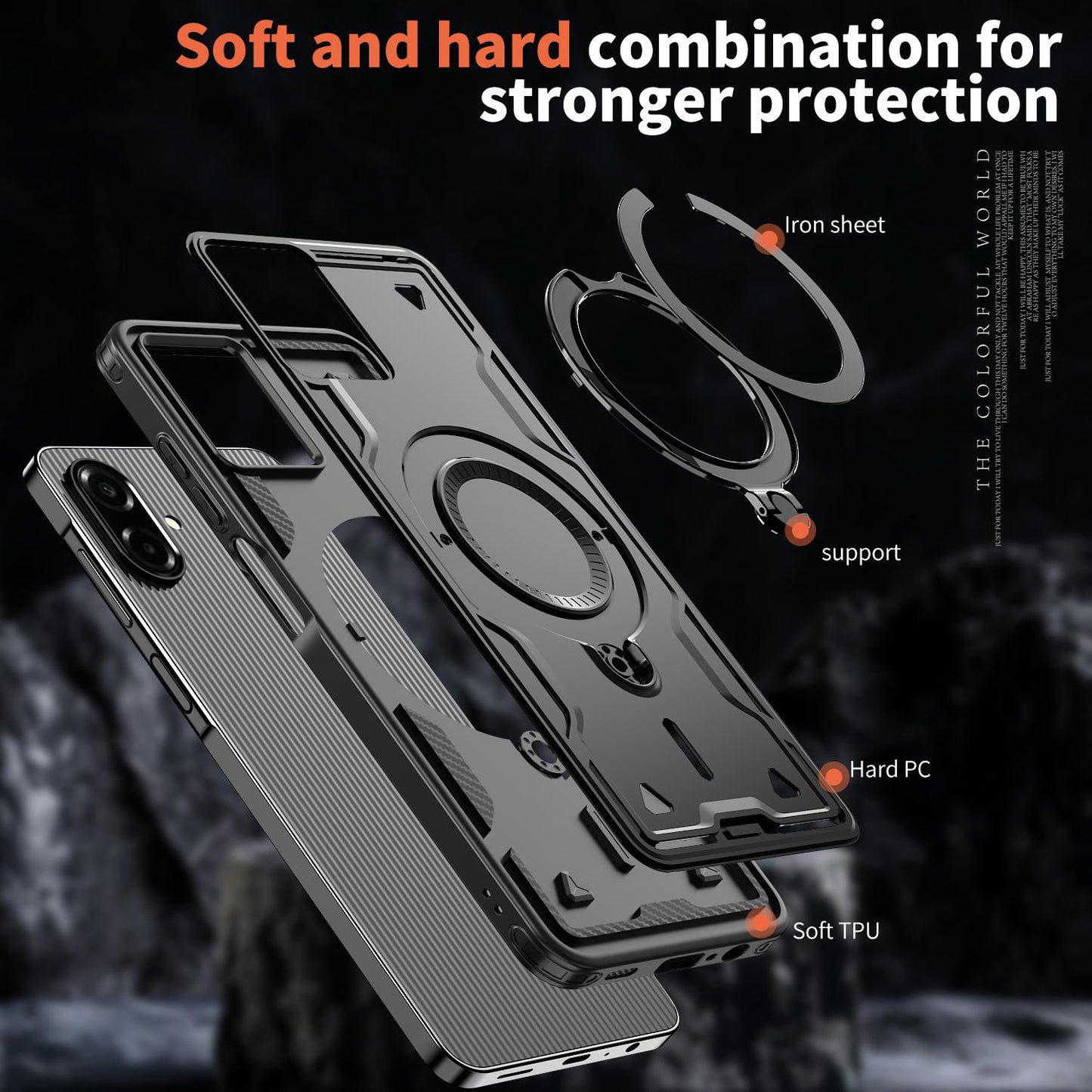 For Galaxy A07 4G / 5G Kalebol PC Hybrid TPU Armor MagSafe Ring Holder Phone Case(Black)