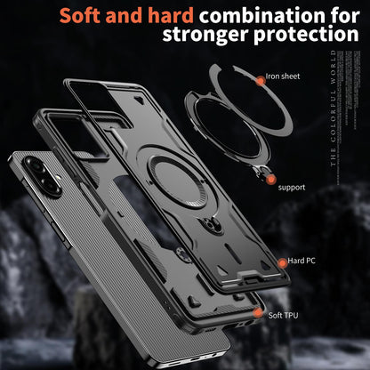 For Galaxy A07 4G / 5G Kalebol PC Hybrid TPU Armor MagSafe Ring Holder Phone Case(Black)