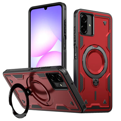 For Galaxy A07 4G / 5G Kalebol PC Hybrid TPU Armor MagSafe Ring Holder Phone Case(Red)