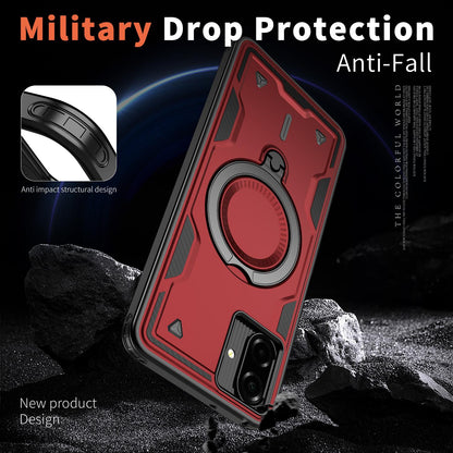 For Galaxy A07 4G / 5G Kalebol PC Hybrid TPU Armor MagSafe Ring Holder Phone Case(Red)