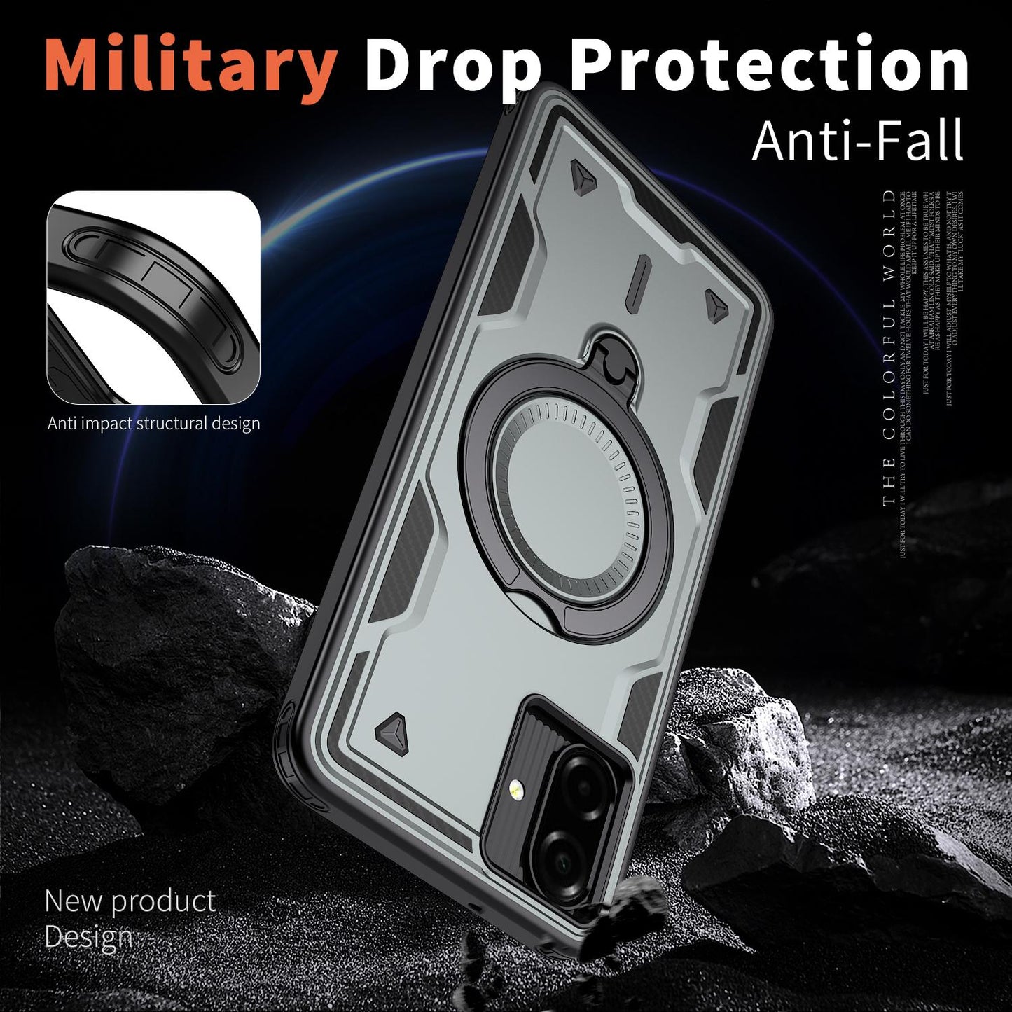 For Galaxy A07 4G / 5G Kalebol PC Hybrid TPU Armor MagSafe Ring Holder Phone Case(Gray)