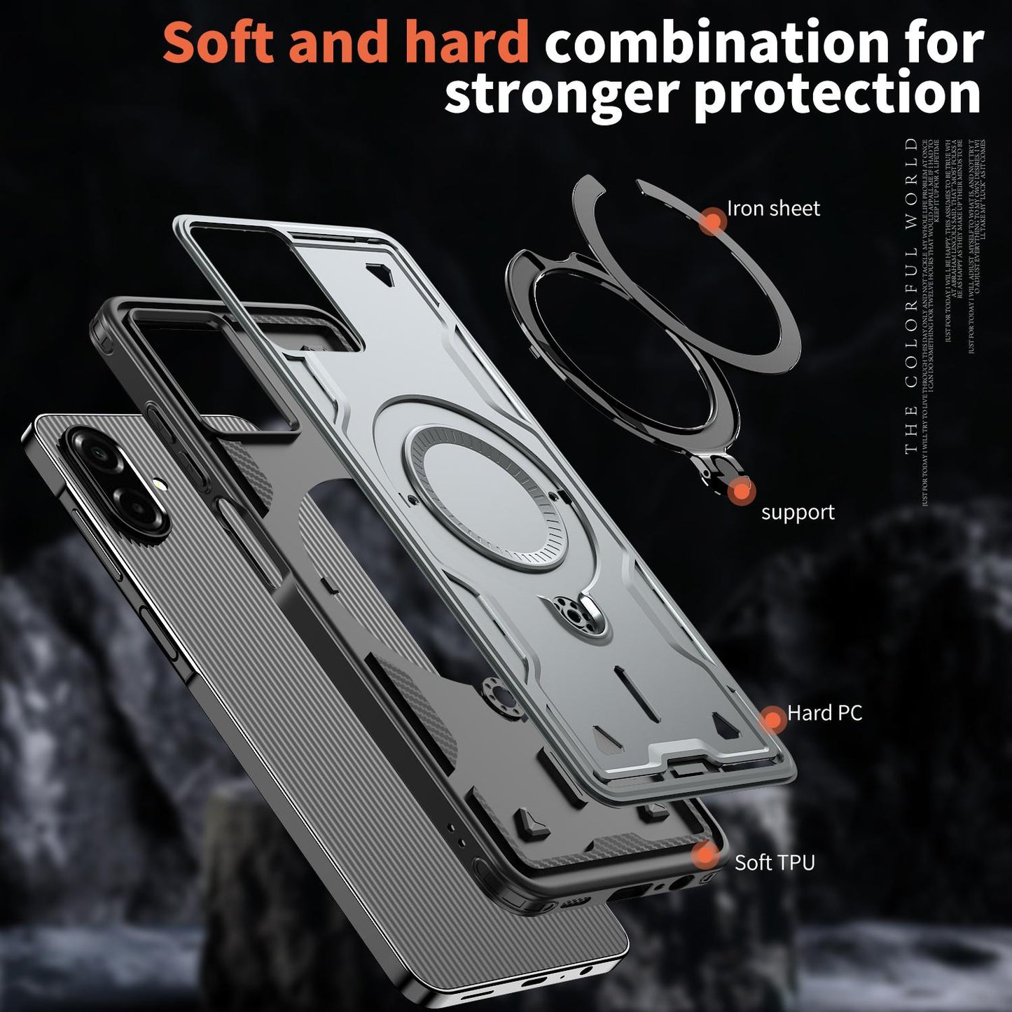 For Galaxy A07 4G / 5G Kalebol PC Hybrid TPU Armor MagSafe Ring Holder Phone Case(Gray)