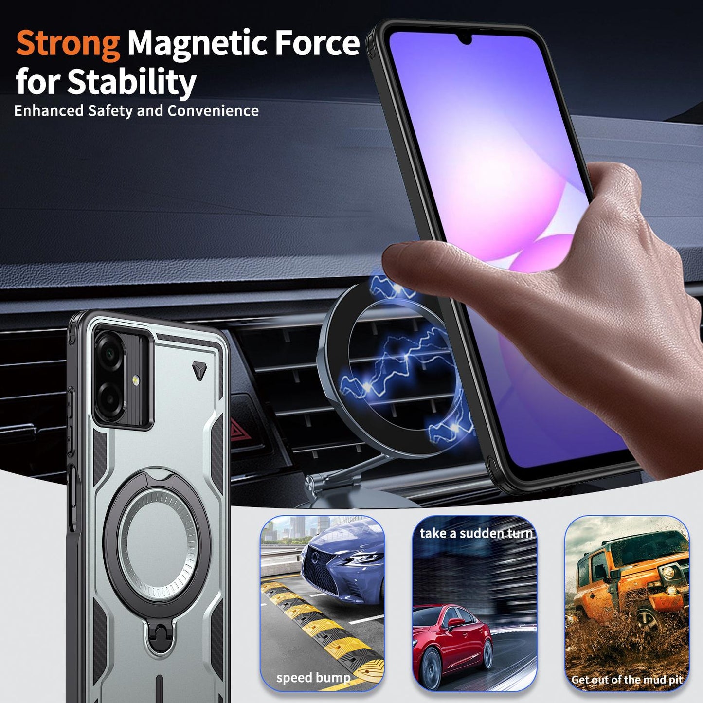 For Galaxy A07 4G / 5G Kalebol PC Hybrid TPU Armor MagSafe Ring Holder Phone Case(Gray)