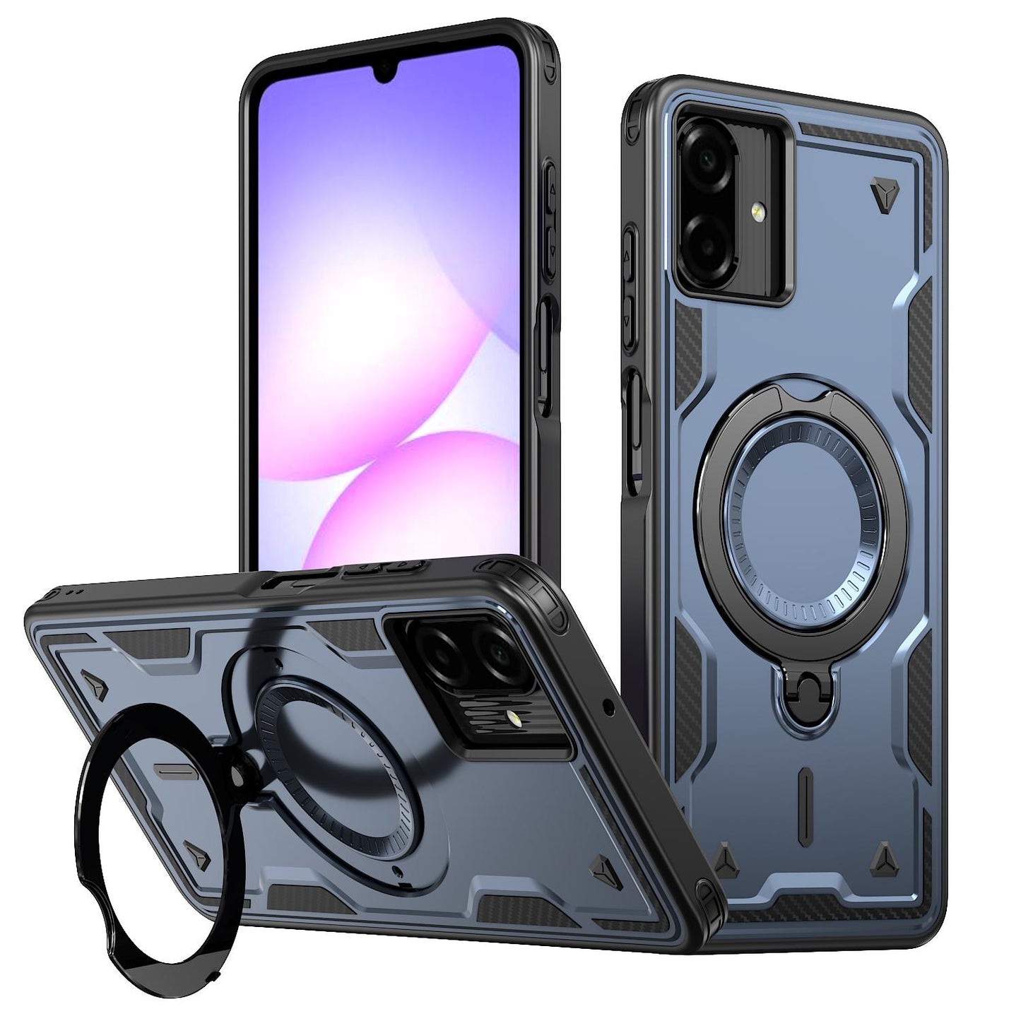 For Galaxy A07 4G / 5G Kalebol PC Hybrid TPU Armor MagSafe Ring Holder Phone Case(Blue)