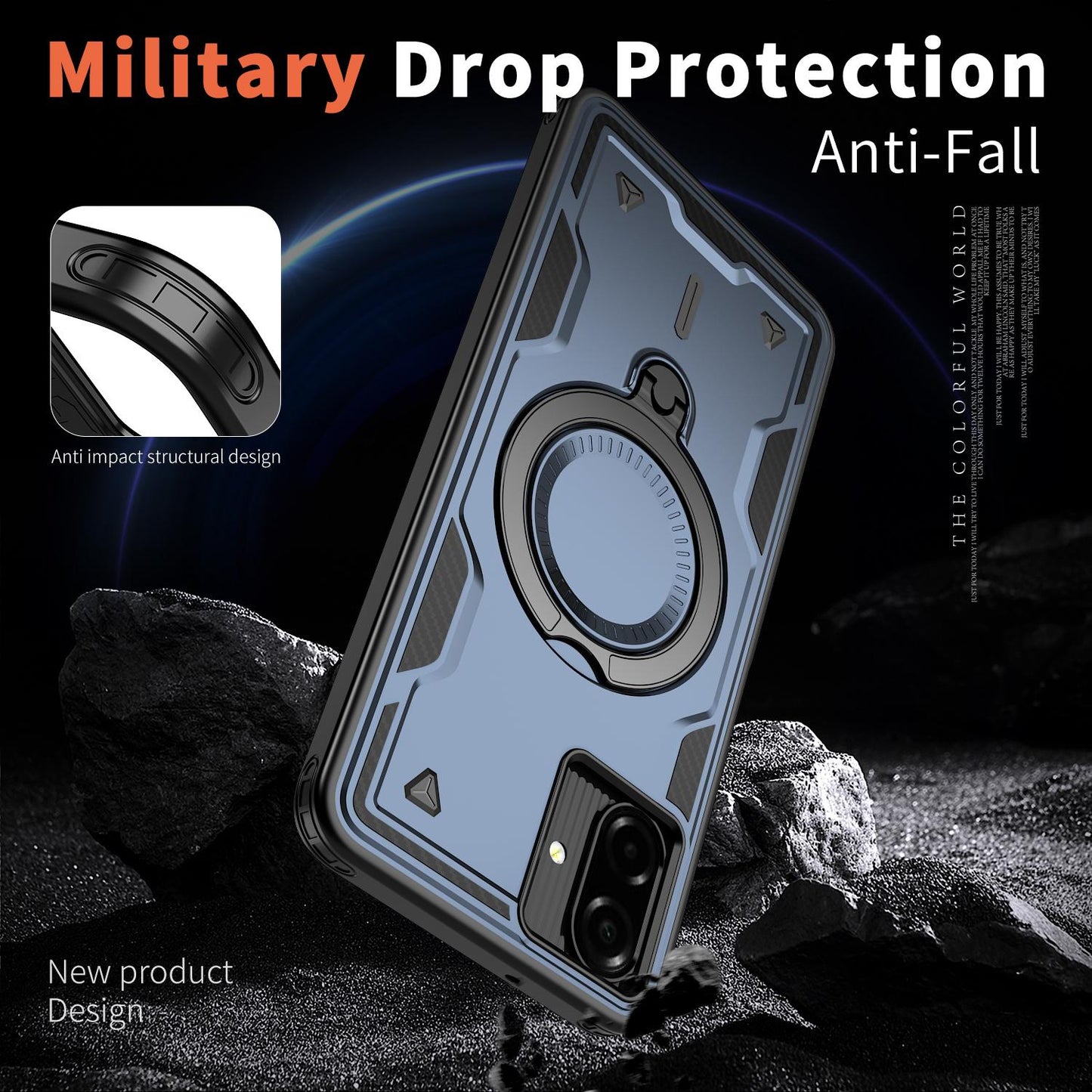 For Galaxy A07 4G / 5G Kalebol PC Hybrid TPU Armor MagSafe Ring Holder Phone Case(Blue)
