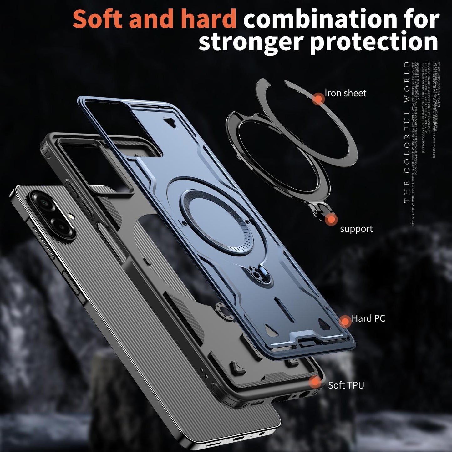 For Galaxy A07 4G / 5G Kalebol PC Hybrid TPU Armor MagSafe Ring Holder Phone Case(Blue)