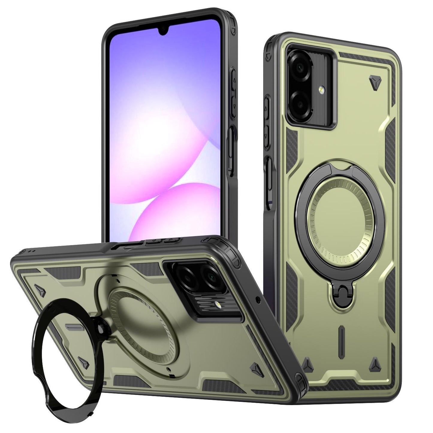 For Galaxy A07 4G / 5G Kalebol PC Hybrid TPU Armor MagSafe Ring Holder Phone Case(Green)