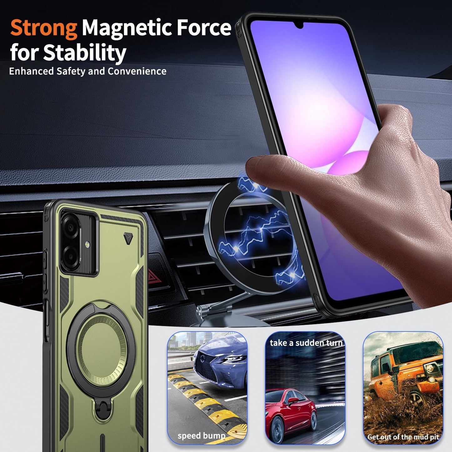 For Galaxy A07 4G / 5G Kalebol PC Hybrid TPU Armor MagSafe Ring Holder Phone Case(Green)