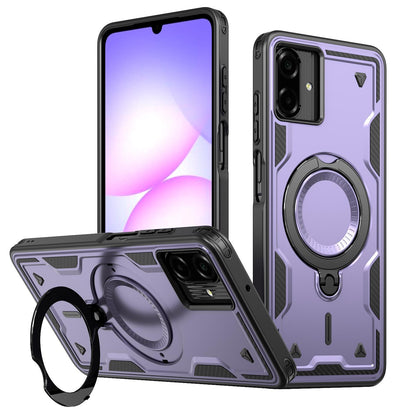 For Galaxy A07 4G / 5G Kalebol PC Hybrid TPU Armor MagSafe Ring Holder Phone Case(Purple)