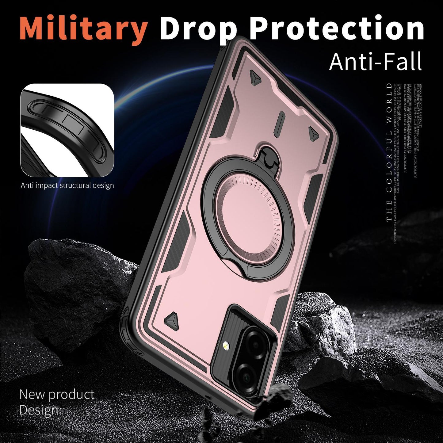 For Galaxy A07 4G / 5G Kalebol PC Hybrid TPU Armor MagSafe Ring Holder Phone Case(Rose Gold)