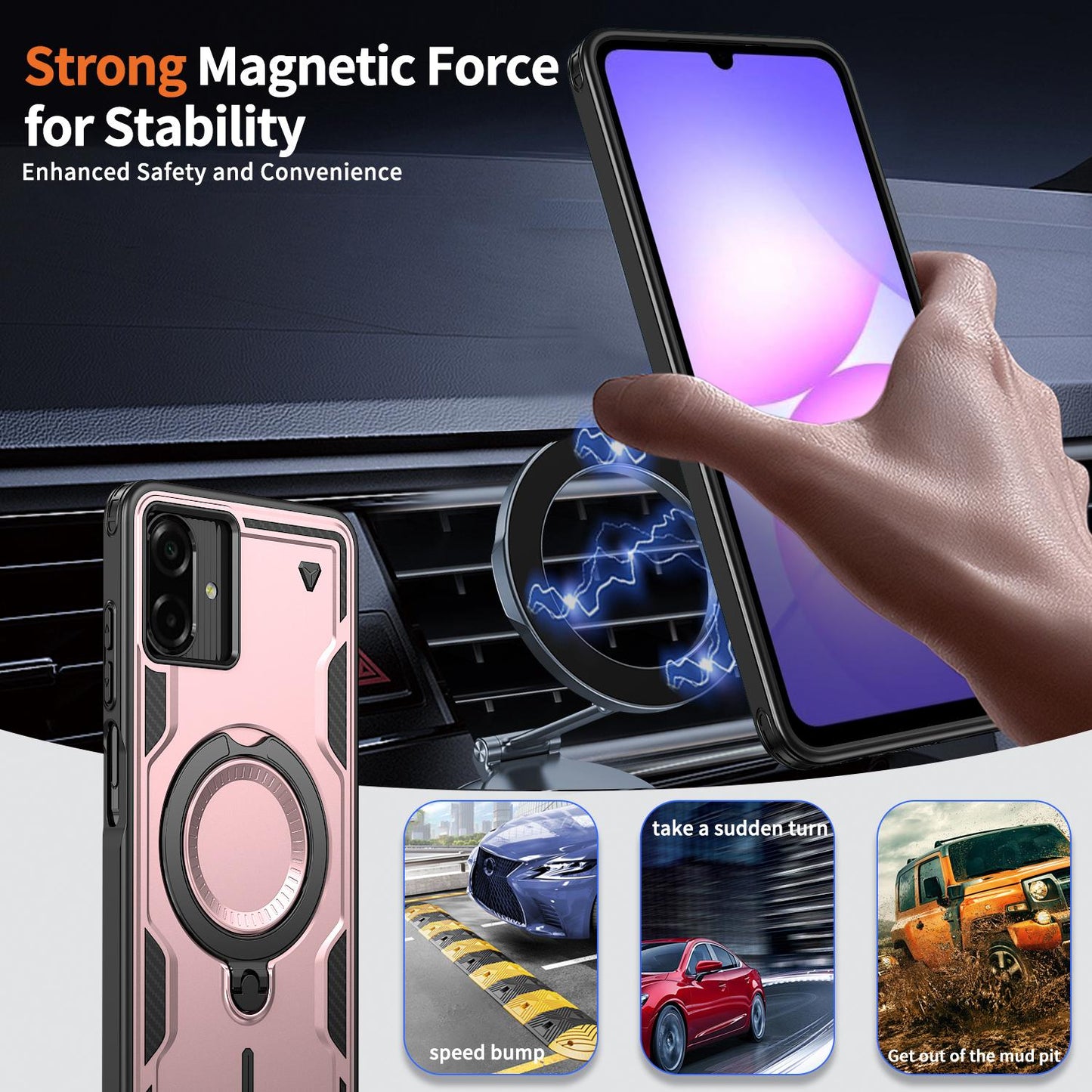 For Galaxy A07 4G / 5G Kalebol PC Hybrid TPU Armor MagSafe Ring Holder Phone Case(Rose Gold)