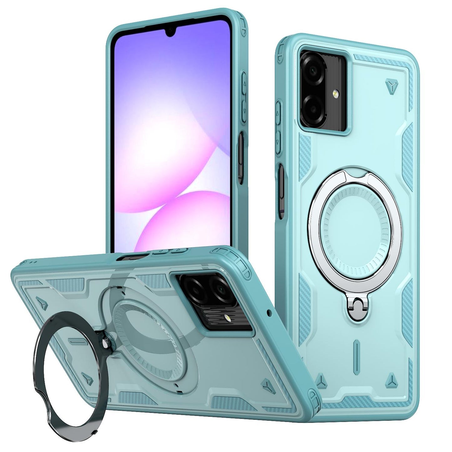 For Galaxy A07 4G / 5G Kalebol PC Hybrid TPU Armor MagSafe Ring Holder Phone Case(Light Blue)