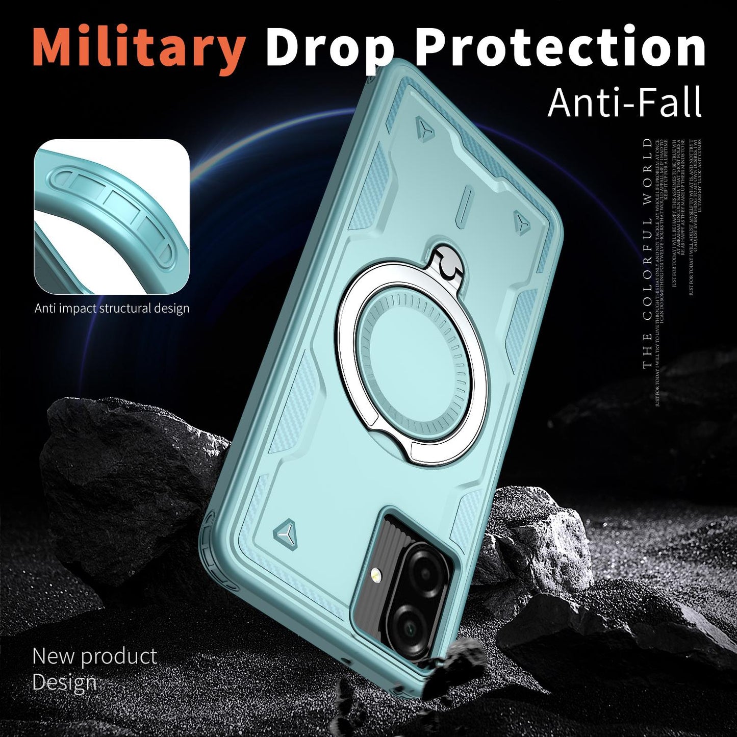 For Galaxy A07 4G / 5G Kalebol PC Hybrid TPU Armor MagSafe Ring Holder Phone Case(Light Blue)
