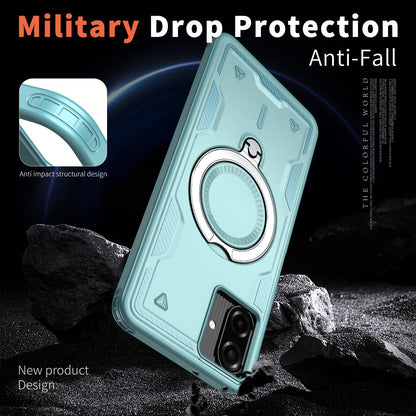 For Galaxy A07 4G / 5G Kalebol PC Hybrid TPU Armor MagSafe Ring Holder Phone Case(Light Blue)