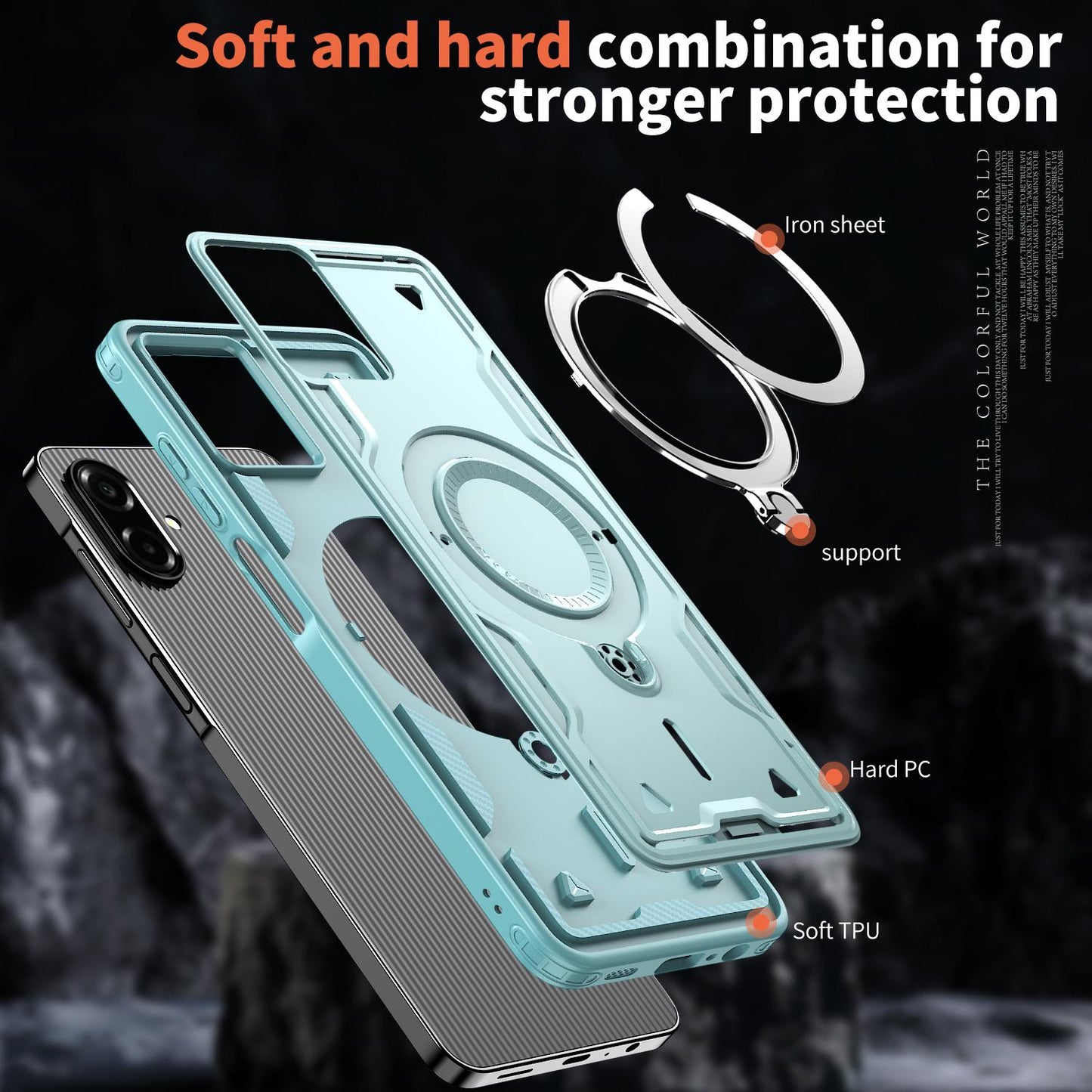For Galaxy A07 4G / 5G Kalebol PC Hybrid TPU Armor MagSafe Ring Holder Phone Case(Light Blue)
