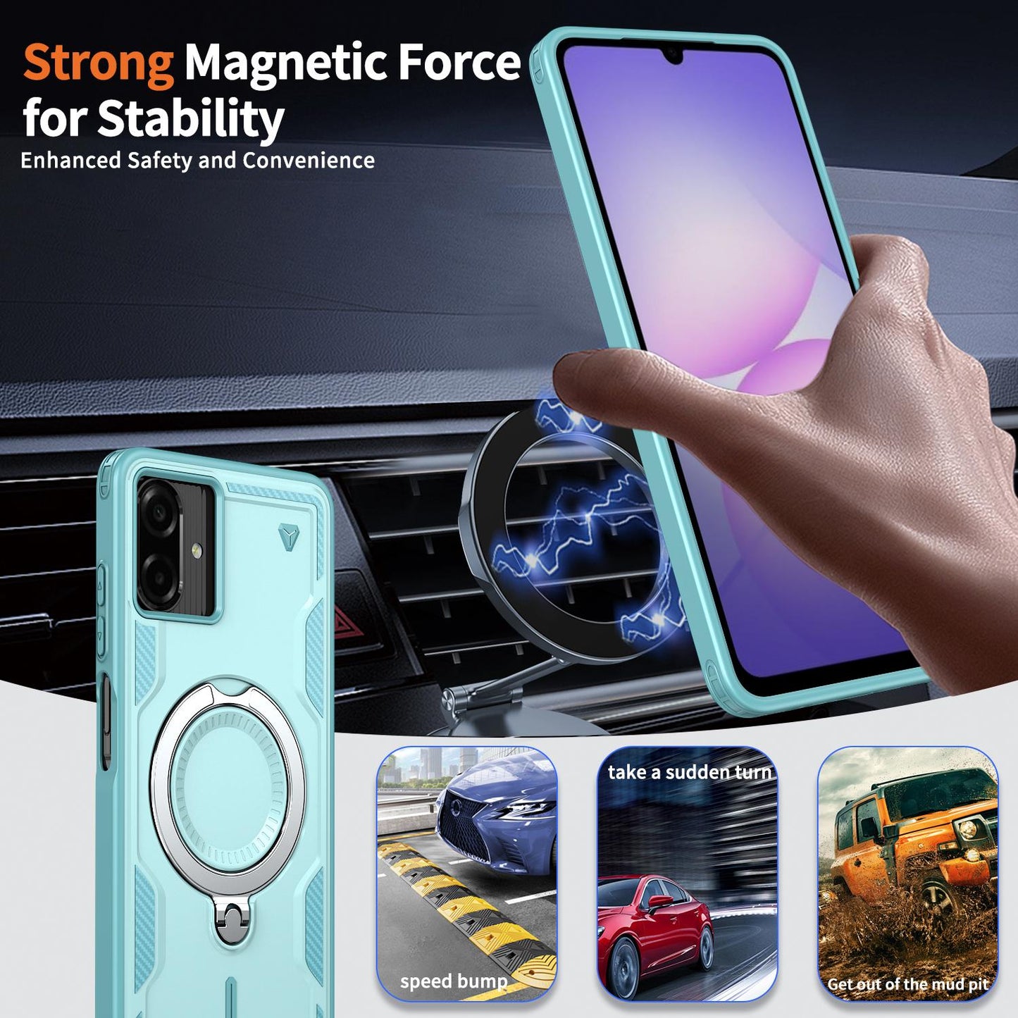 For Galaxy A07 4G / 5G Kalebol PC Hybrid TPU Armor MagSafe Ring Holder Phone Case(Light Blue)