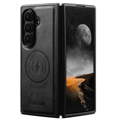 For Galaxy Z Fold8 Ultra 5G Suteni G5 Cowhide Leather Magnetic Phone Case - Black - SYA003160903A