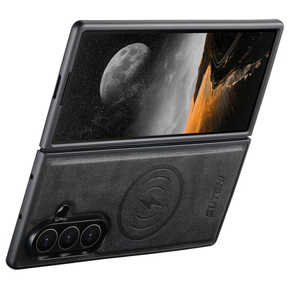 For Galaxy Z Fold8 Ultra 5G Suteni G5 Cowhide Leather Magnetic Phone Case - Black - SYA003160903A