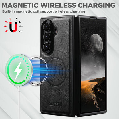 For Galaxy Z Fold8 Ultra 5G Suteni G5 Cowhide Leather Magnetic Phone Case - Black - SYA003160903A
