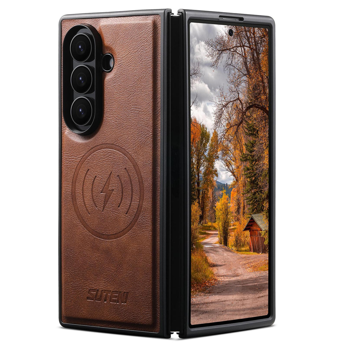 For Galaxy Z Fold8 Ultra 5G Suteni G5 Cowhide Leather Magnetic Phone Case - Brown - SYA003160903B