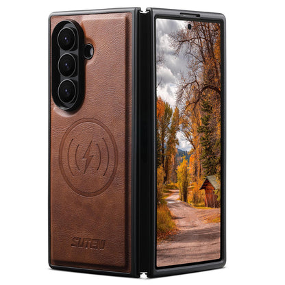 For Galaxy Z Fold8 Ultra 5G Suteni G5 Cowhide Leather Magnetic Phone Case - Brown - SYA003160903B