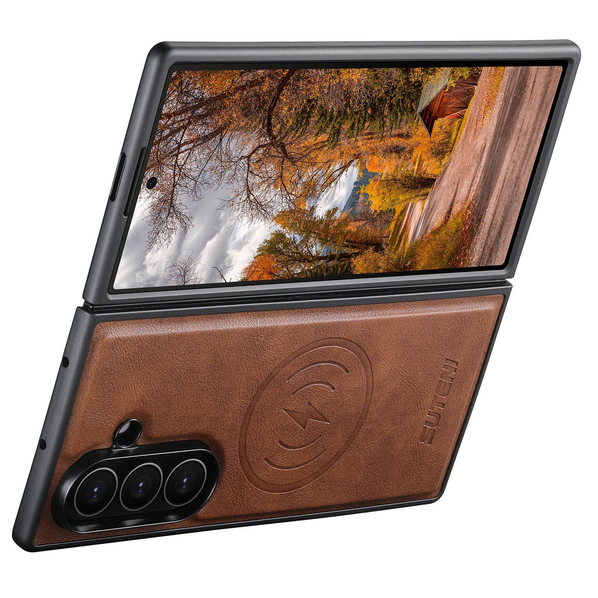 For Galaxy Z Fold8 Ultra 5G Suteni G5 Cowhide Leather Magnetic Phone Case - Brown - SYA003160903B