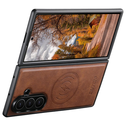 For Galaxy Z Fold8 Ultra 5G Suteni G5 Cowhide Leather Magnetic Phone Case - Brown - SYA003160903B